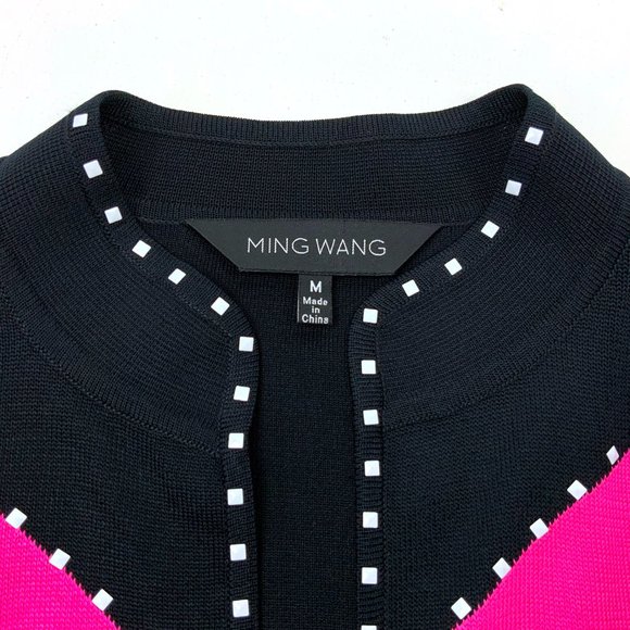 Ming Wang Open Front Knit Cardigan Career Black White Pink Medium - Picture 2 of 16